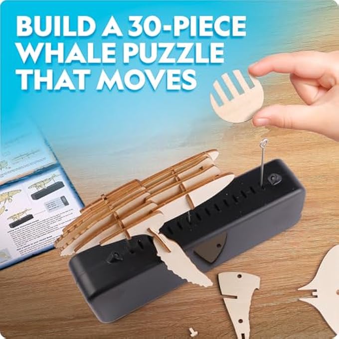 NATIONAL GEOGRAPHIC MOTORIZED WHALE 3D PUZZLE - 45-PIECE 3D WOOD MODEL KIT WITH LIGHT-UP MOTORIZED DISPLAY BASE WITH 8 LIGHT SETTINGS, 3D PUZZLES FOR KIDS, WOODEN ANIMAL PUZZLE, WHALE TOY - Image 3